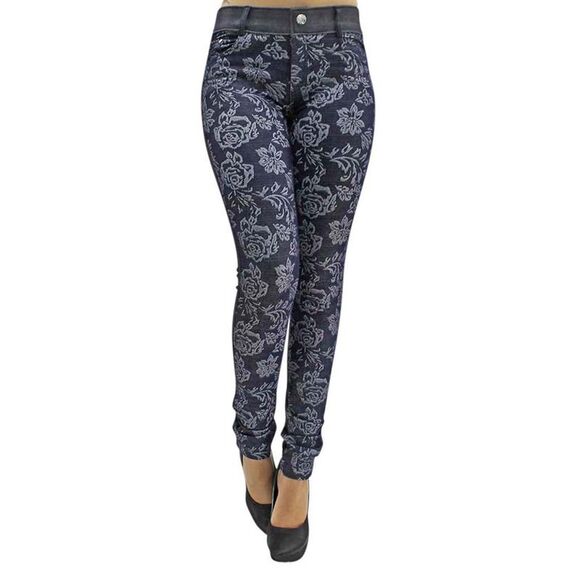 Floral Stretch Jeggings With Pockets - Picture 1 of 3